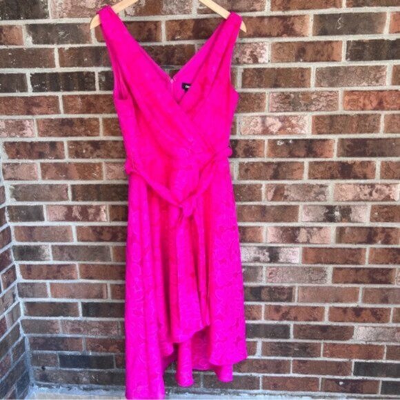 DKNY Sleeveless Double-V Faux Wrap Belted Evening Cocktail Dress S 6 fuchsia - Picture 14 of 16